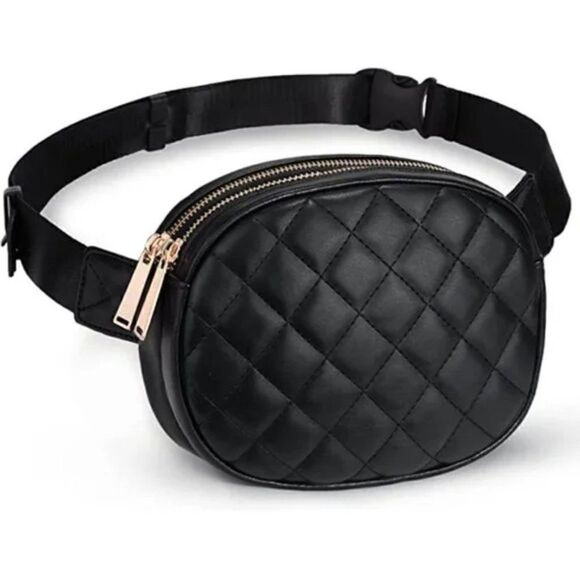 BELT Bag for Women Fanny Waist Pack Fashion Designer, Quilted Black Pu - Picture 2 of 9